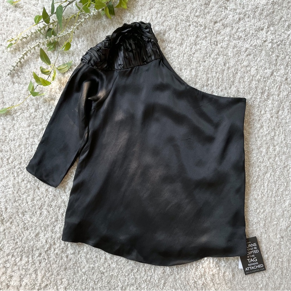 [tibi] one shoulder layered accent silk blouse
